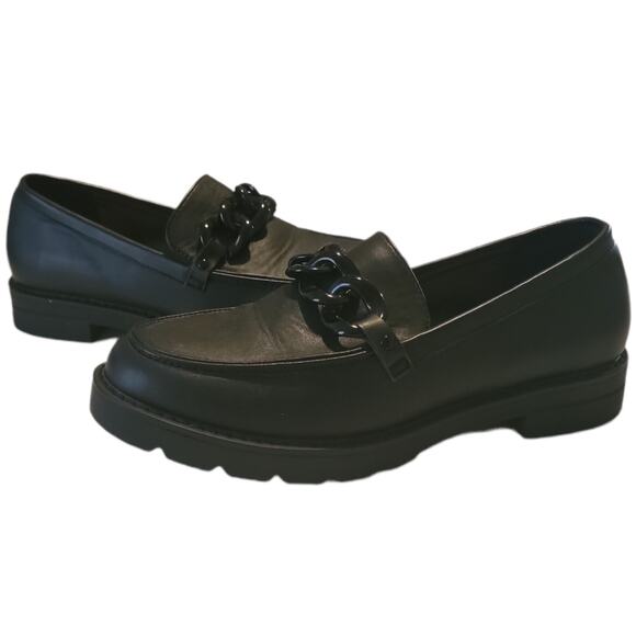 Shoe Dazzle 8 Chunky Loafer Black Flats - Picture 2 of 4